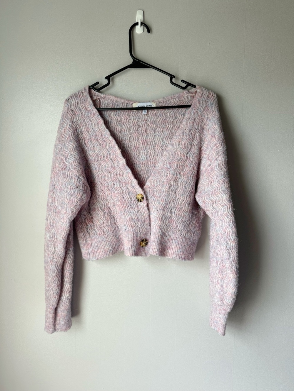 Willow & Wind Pink Knit V-Neck Button Cardigan Sweater